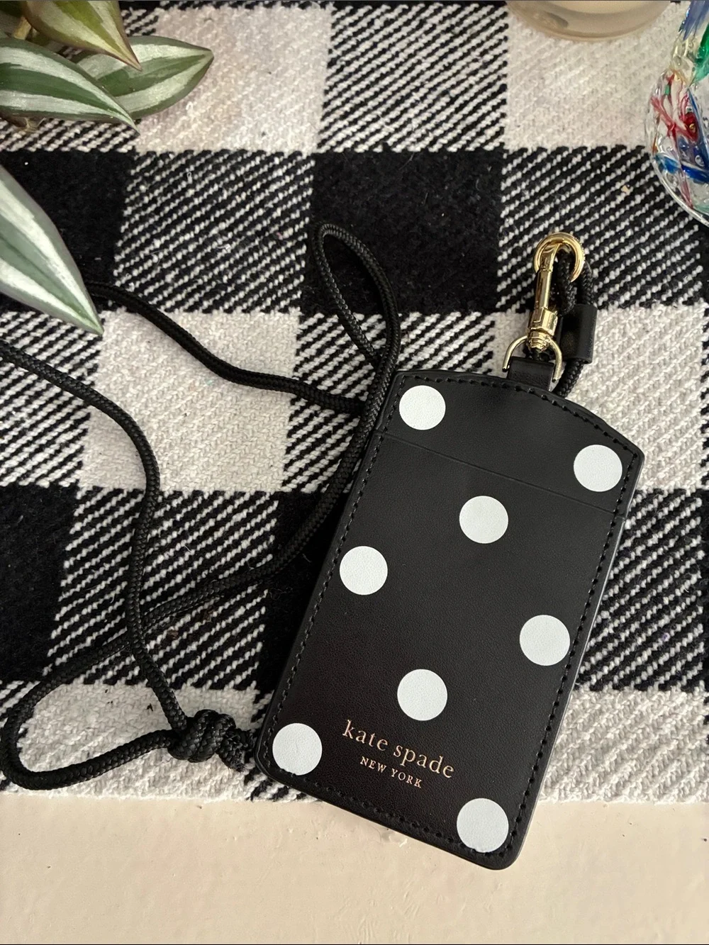 kate spade Black with White Polka Dots Cardholder Lanyard